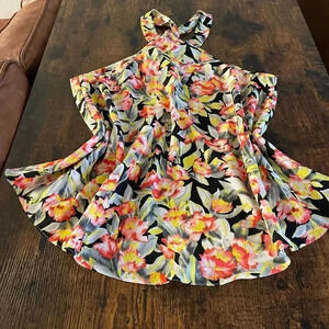 high neck tulip back floral print  top